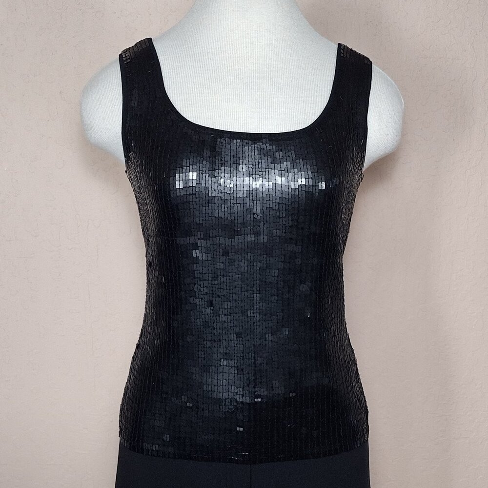 Gregory Black Sleeveless Blouse with Sequins Embroidered all Over the Front